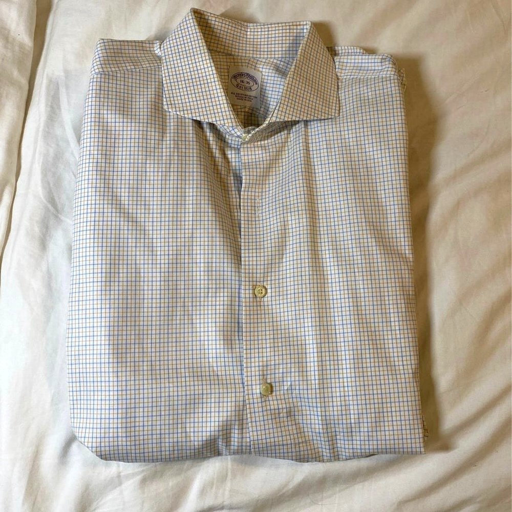 Brooks Brothers long sleeve dress shirt 16-35 (Large) yellow blue white